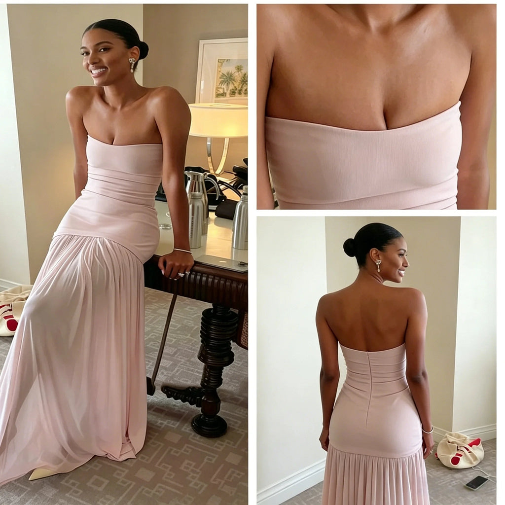 Strapless Pleated Chiffon Bridesmaid Dress - Luzilly Bridal & Apparel