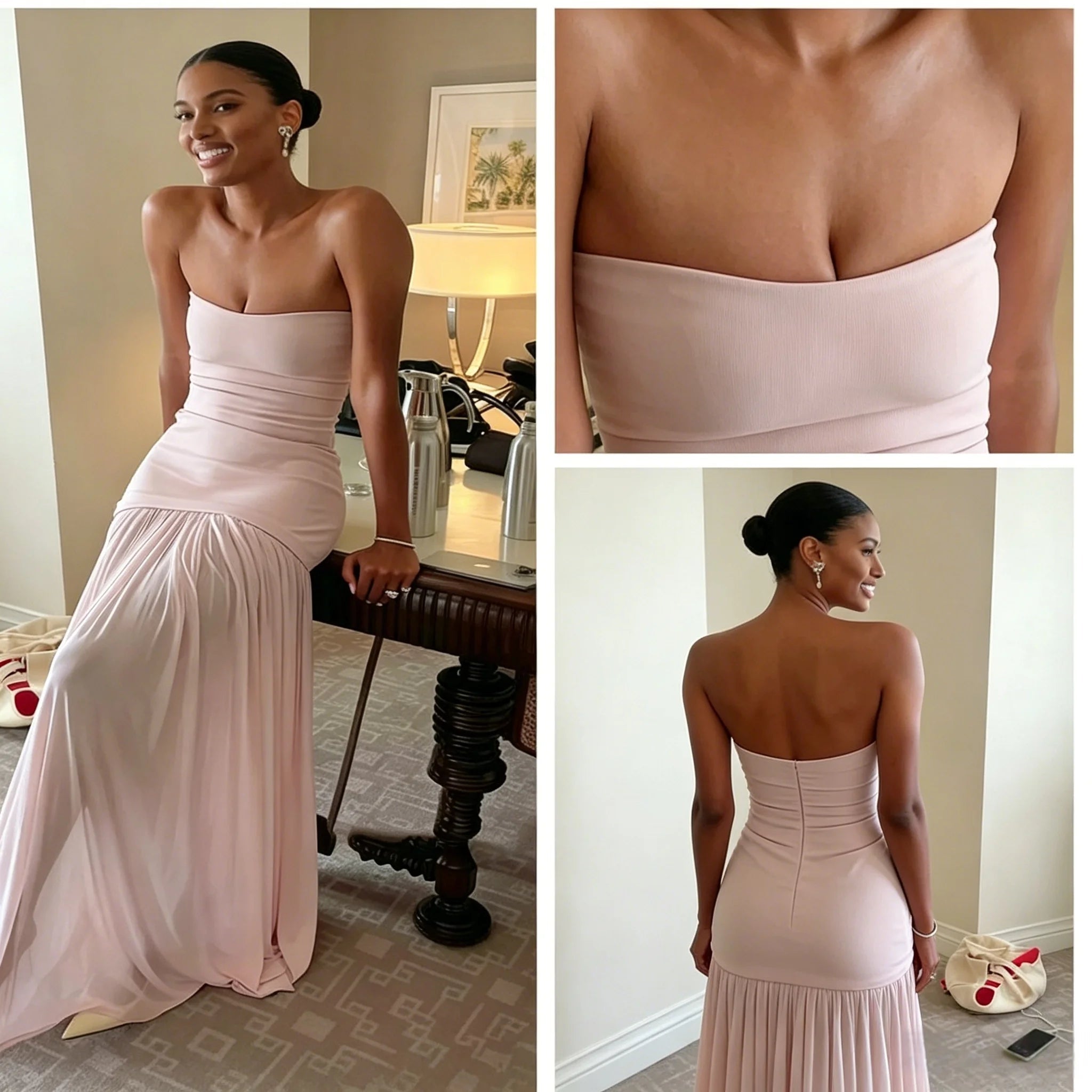 Strapless Pleated Chiffon Bridesmaid Dress - Luzilly Bridal & Apparel