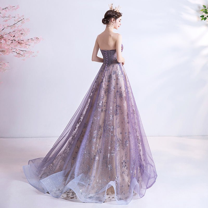 Strapless Purple Sequin Starry Dress Wedding Dress - Luzilly Bridal & Apparel