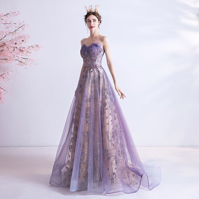 Strapless Purple Sequin Starry Dress Wedding Dress - Luzilly Bridal & Apparel