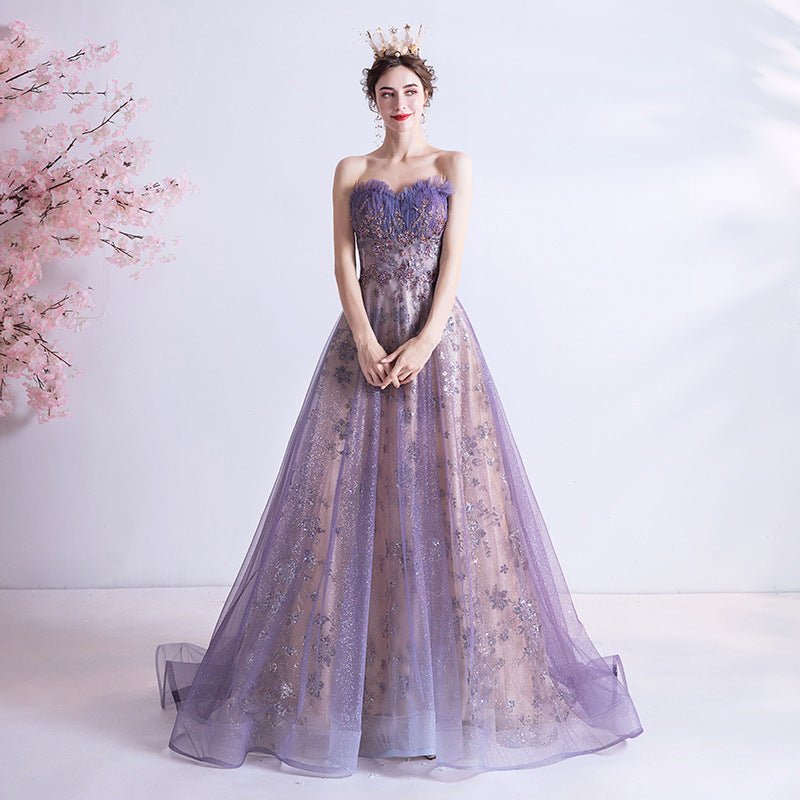 Strapless Purple Sequin Starry Dress Wedding Dress - Luzilly Bridal & Apparel