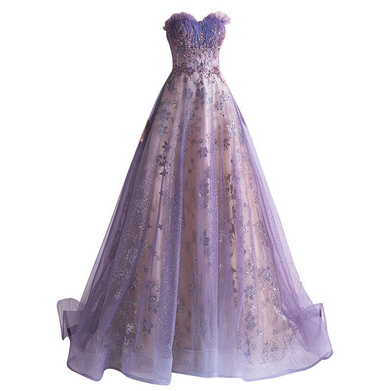 Strapless Purple Sequin Starry Dress Wedding Dress - Luzilly Bridal & Apparel