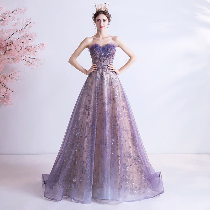 Strapless Purple Sequin Starry Dress Wedding Dress - Luzilly Bridal & Apparel