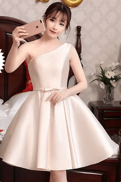 Strapless Satin A-Line Short Bridesmaid Dress with Bow Sash - Luzilly Bridal & Apparel