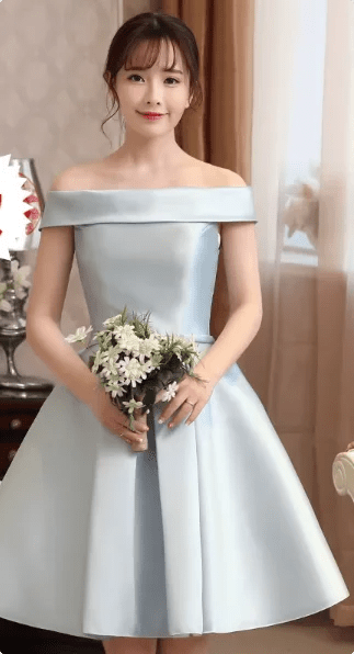 Strapless Satin A-Line Short Bridesmaid Dress with Bow Sash - Luzilly Bridal & Apparel