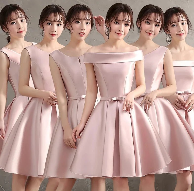 Strapless Satin A-Line Short Bridesmaid Dress with Bow Sash - Luzilly Bridal & Apparel
