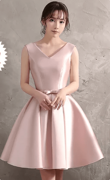 Strapless Satin A-Line Short Bridesmaid Dress with Bow Sash - Luzilly Bridal & Apparel