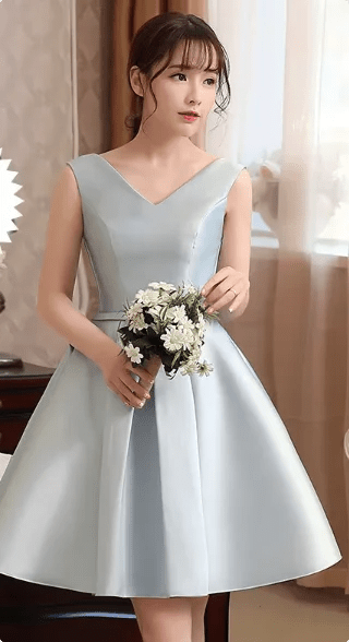 Strapless Satin A-Line Short Bridesmaid Dress with Bow Sash - Luzilly Bridal & Apparel