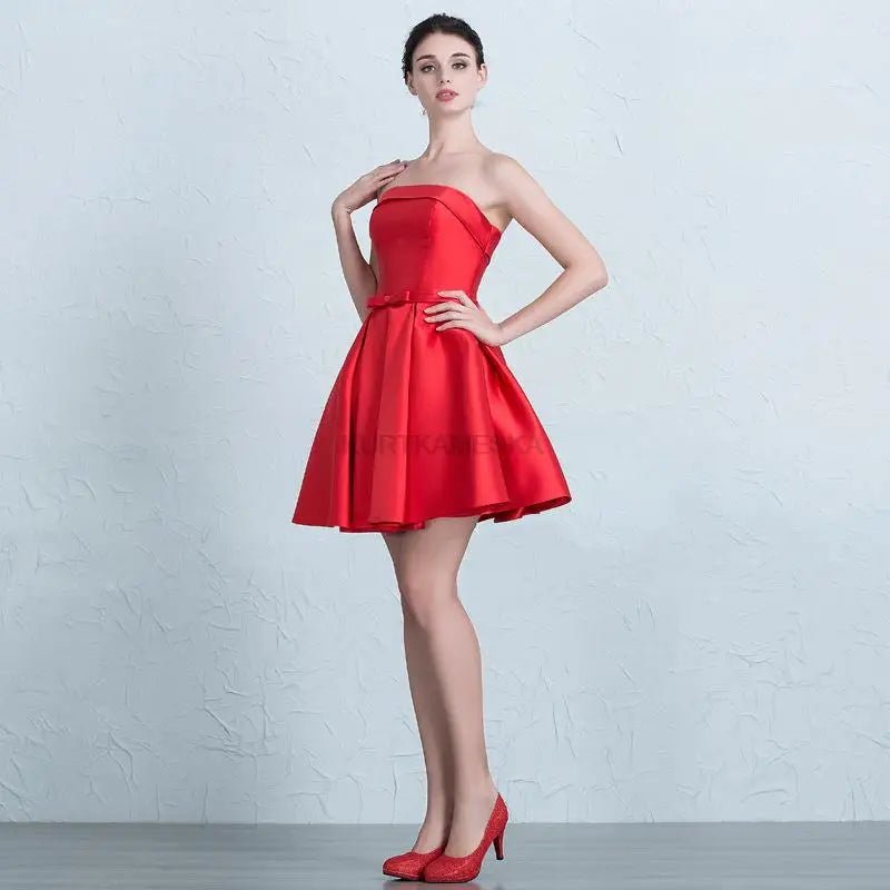 Strapless Satin Bow-Back Mini Dress - Luzilly Bridal & Apparel