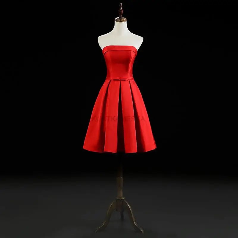 Strapless Satin Bow-Back Mini Dress - Luzilly Bridal & Apparel