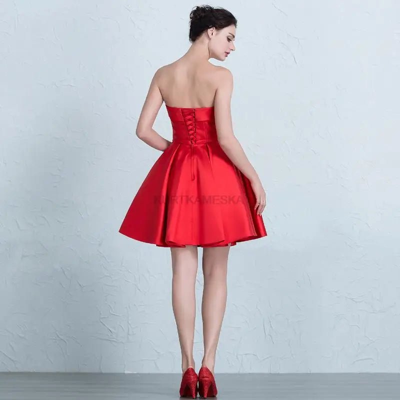 Strapless Satin Bow-Back Mini Dress - Luzilly Bridal & Apparel