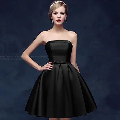 Strapless Satin Bow-Back Mini Dress - Luzilly Bridal & Apparel