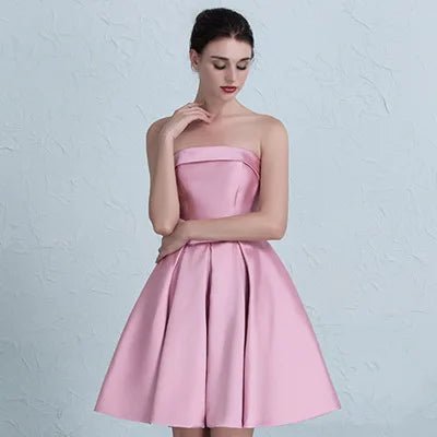 Strapless Satin Bow-Back Mini Dress - Luzilly Bridal & Apparel