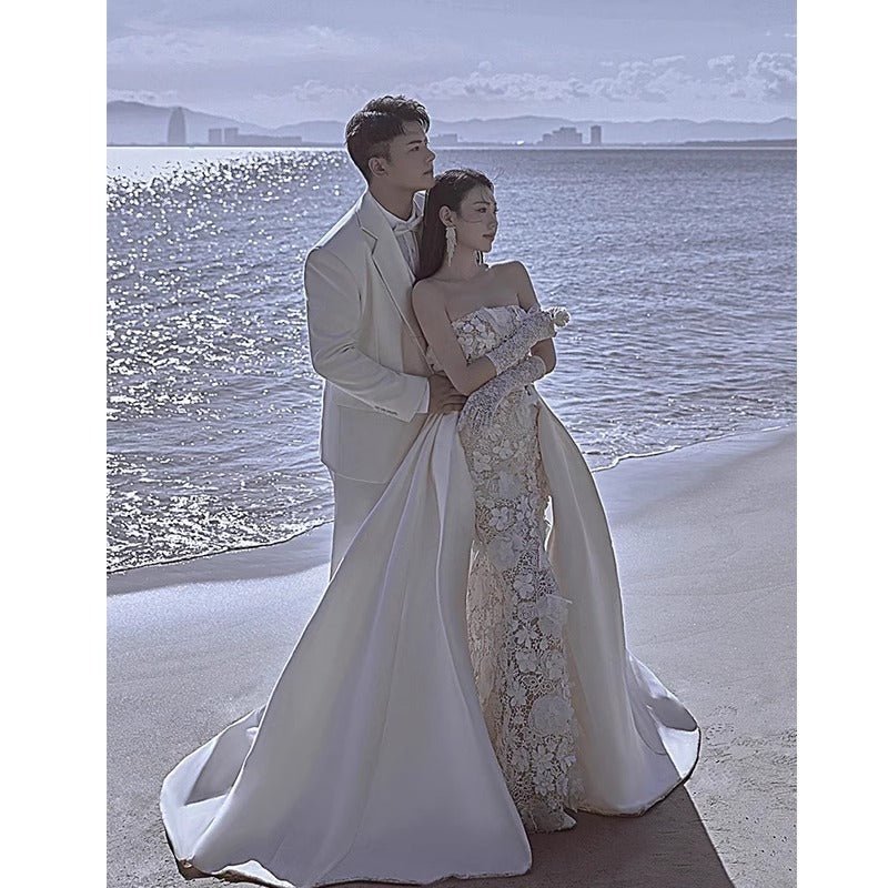 Strapless Satin Fishtail Wedding Dress - Luzilly Bridal & Apparel