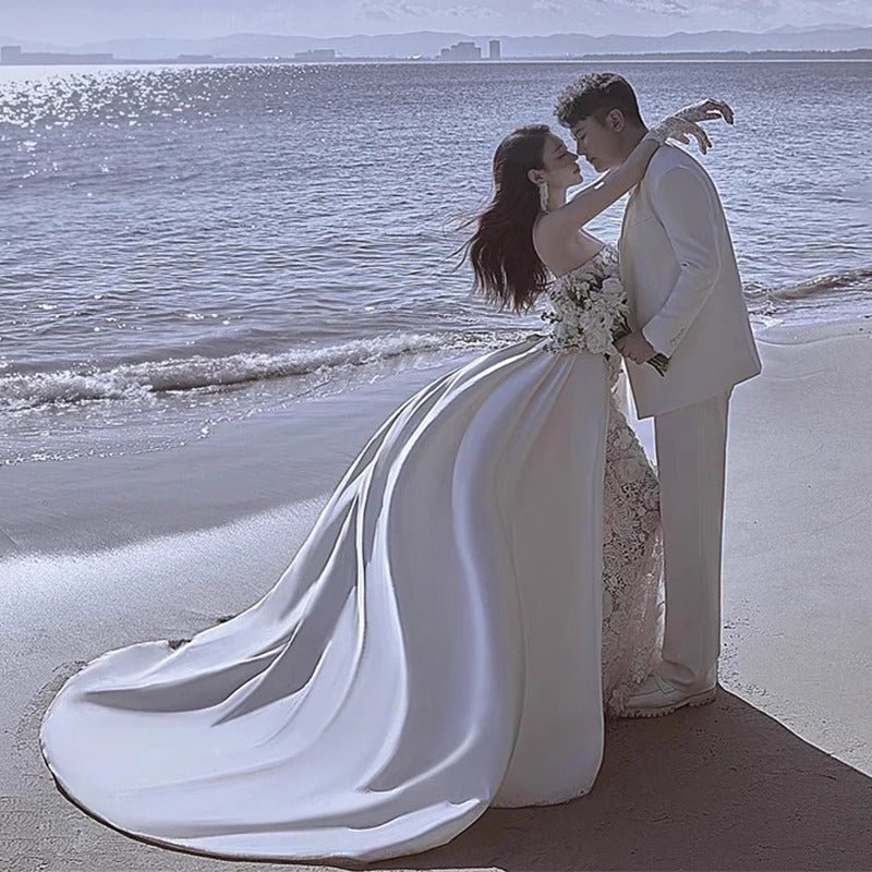 Strapless Satin Fishtail Wedding Dress - Luzilly Bridal & Apparel