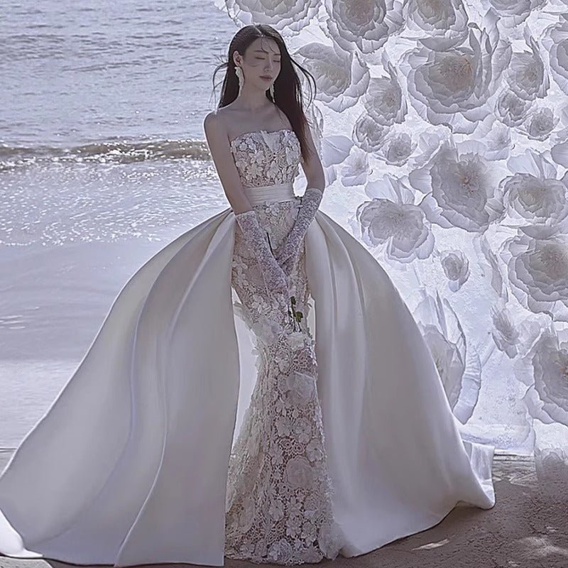 Strapless Satin Fishtail Wedding Dress - Luzilly Bridal & Apparel