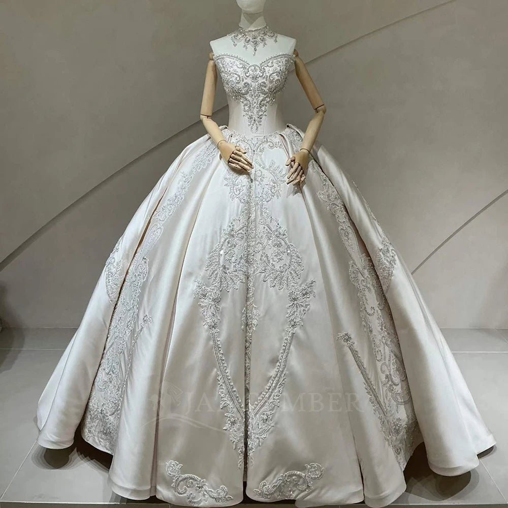 Strapless Satin Lace Ball Gown Wedding Dress - Luzilly Bridal & Apparel