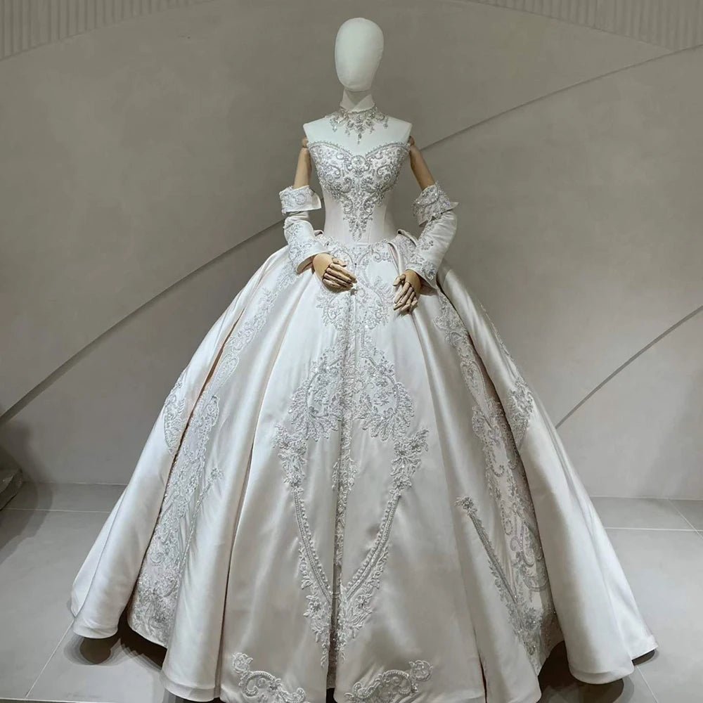 Strapless Satin Lace Ball Gown Wedding Dress - Luzilly Bridal & Apparel