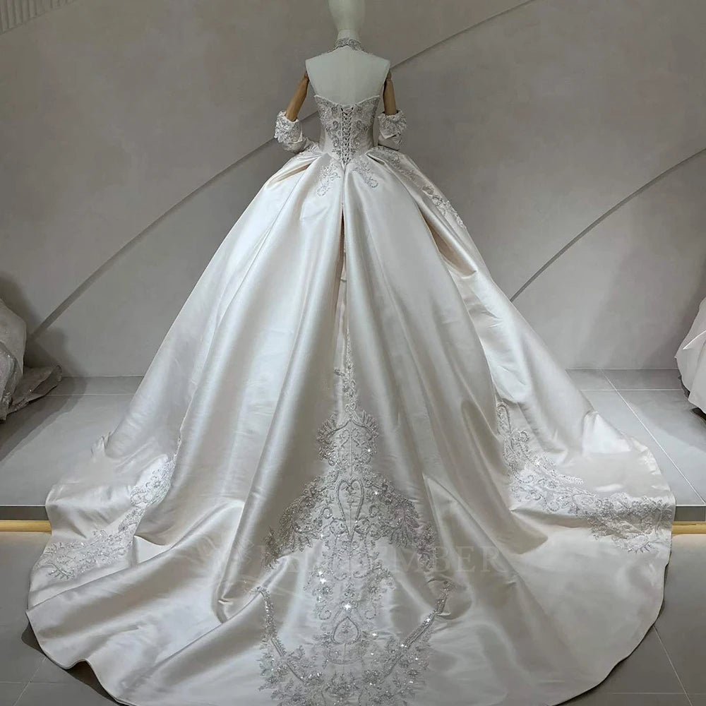 Strapless Satin Lace Ball Gown Wedding Dress - Luzilly Bridal & Apparel