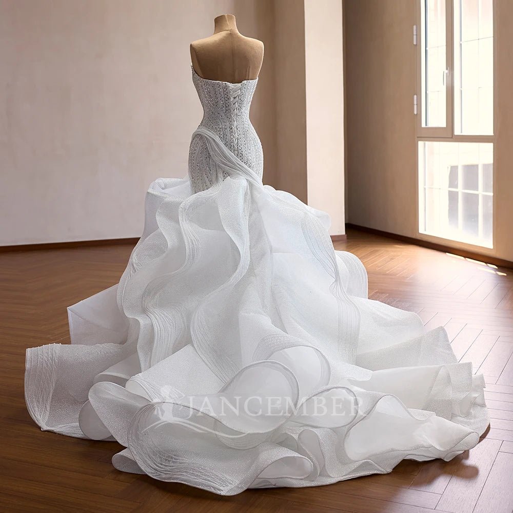 Strapless Sequin Lace Mermaid Wedding Gown - Luzilly Bridal & Apparel
