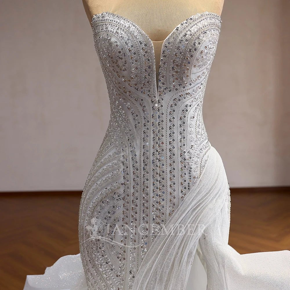 Strapless Sequin Lace Mermaid Wedding Gown - Luzilly Bridal & Apparel