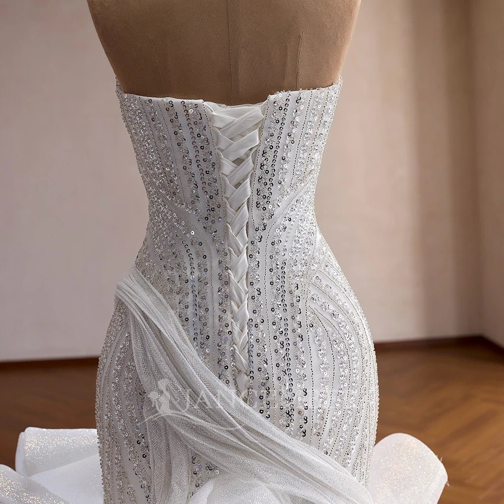 Strapless Sequin Lace Mermaid Wedding Gown - Luzilly Bridal & Apparel