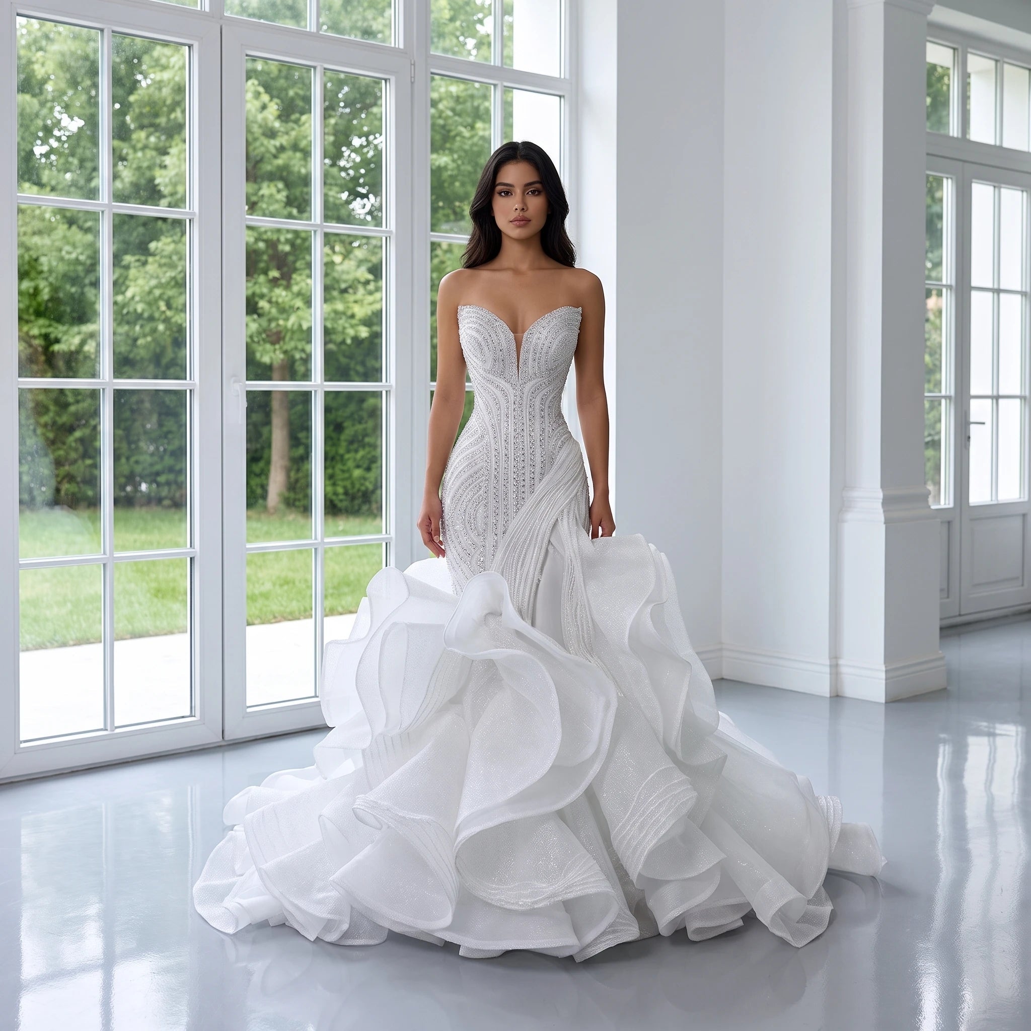 Strapless Sequin Lace Mermaid Wedding Gown - Luzilly Bridal & Apparel