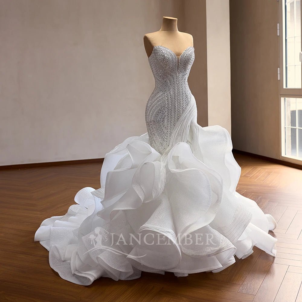 Strapless Sequin Lace Mermaid Wedding Gown - Luzilly Bridal & Apparel
