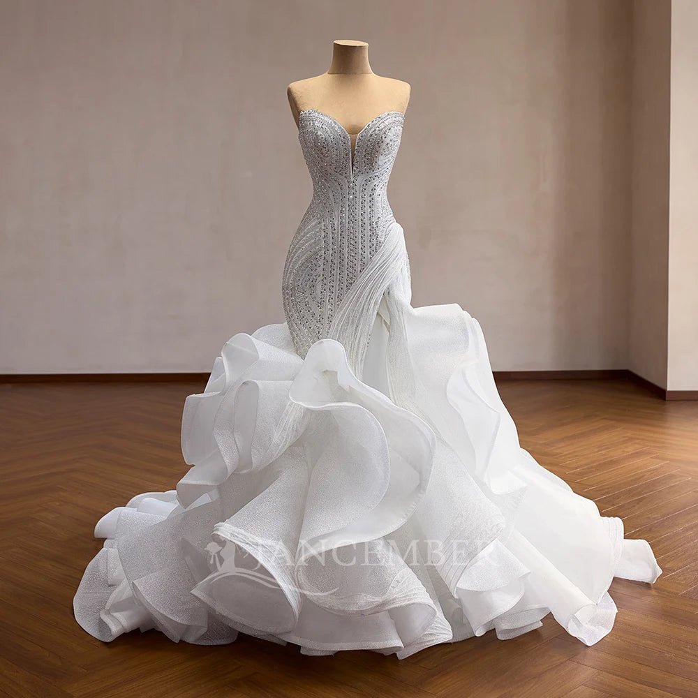 Strapless Sequin Lace Mermaid Wedding Gown - Luzilly Bridal & Apparel