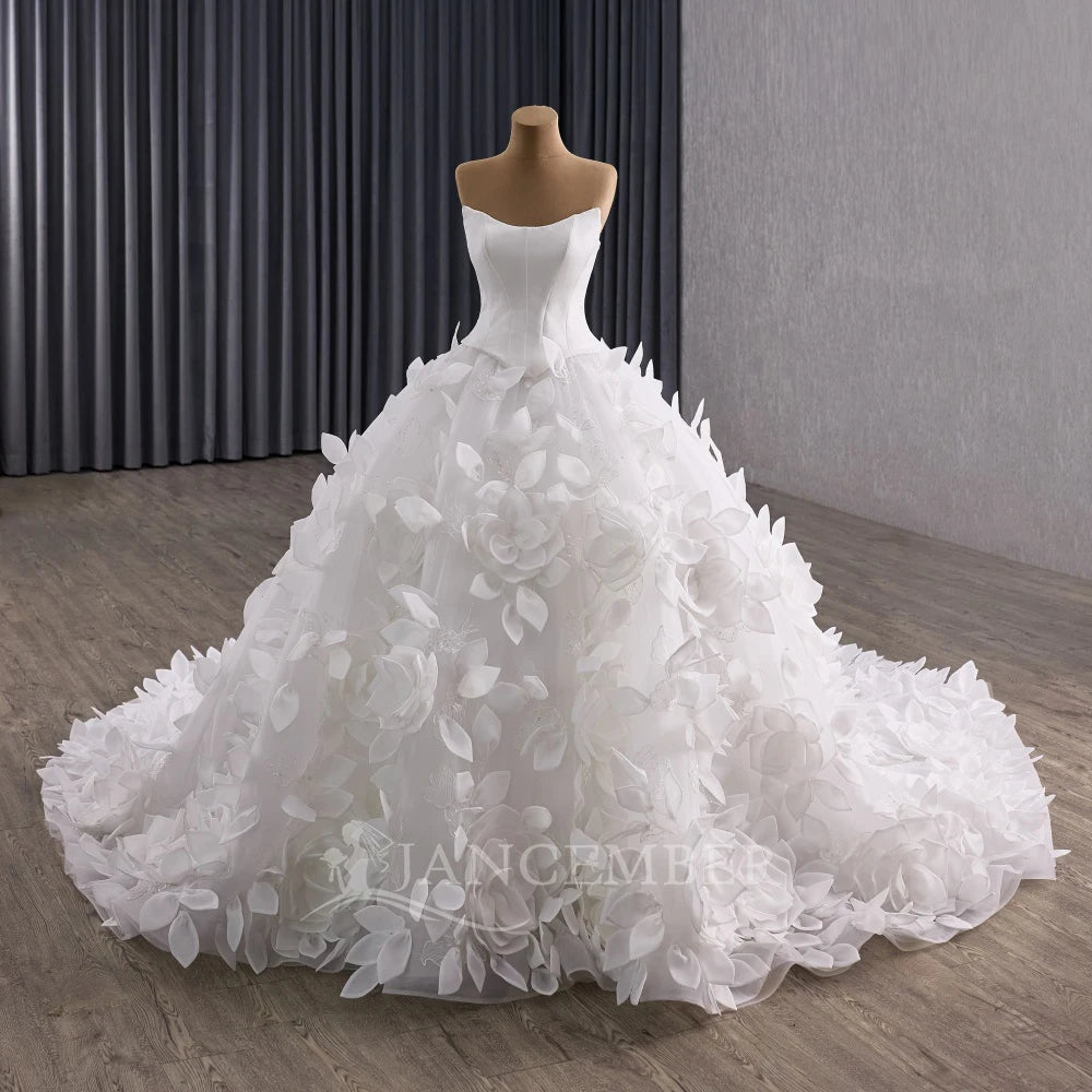 Strapless Sleeveless Ball Gown Wedding Dress with Court Train - Luzilly Bridal & Apparel