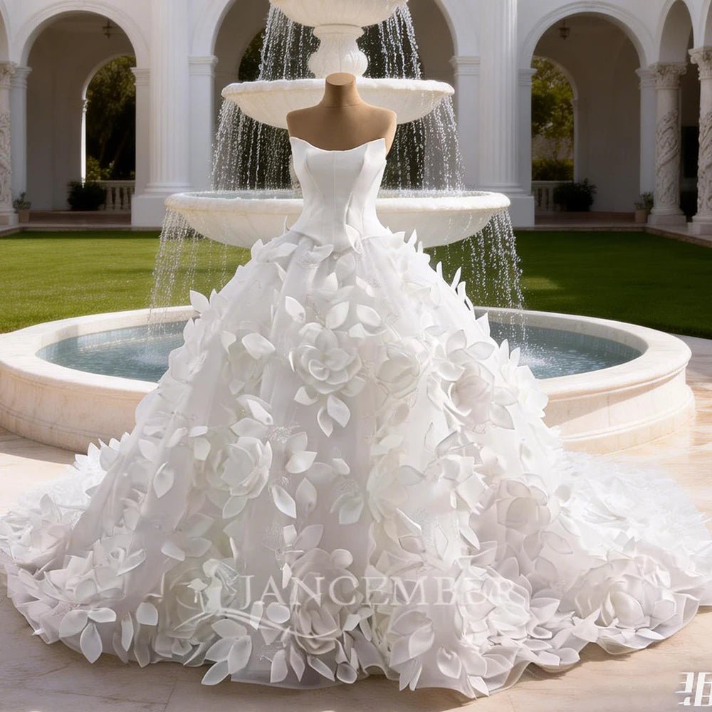 Strapless Sleeveless Ball Gown Wedding Dress with Court Train - Luzilly Bridal & Apparel