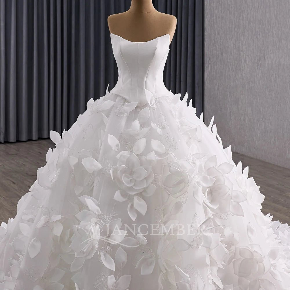Strapless Sleeveless Ball Gown Wedding Dress with Court Train - Luzilly Bridal & Apparel