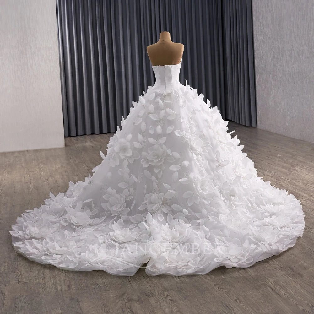 Strapless Sleeveless Ball Gown Wedding Dress with Court Train - Luzilly Bridal & Apparel