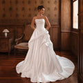 Strapless Sweetheart Satin A-Line Wedding Gown with Ruffle Skirt - Luzilly Bridal & Apparel