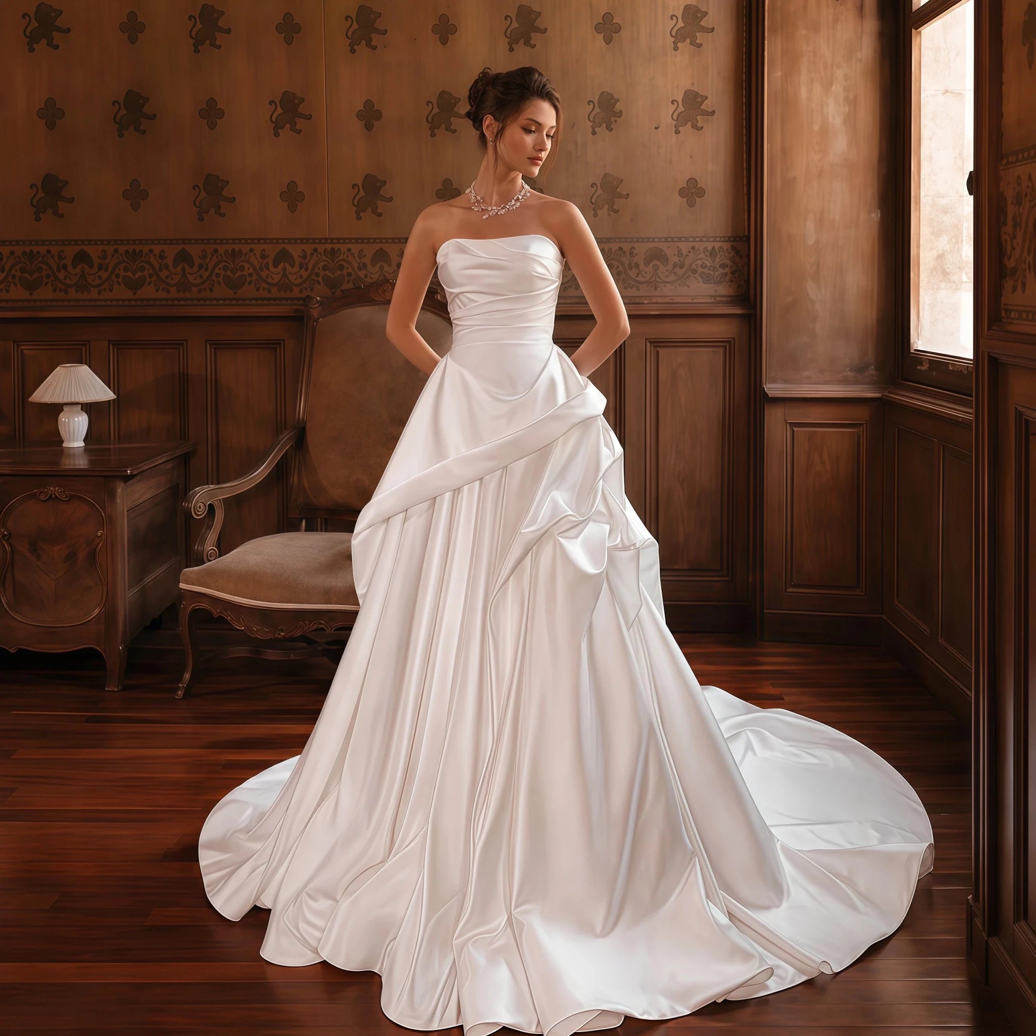 Strapless Sweetheart Satin A-Line Wedding Gown with Ruffle Skirt - Luzilly Bridal & Apparel