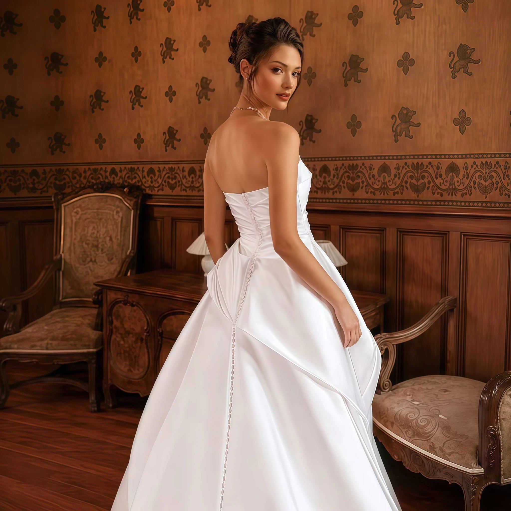 Strapless Sweetheart Satin A-Line Wedding Gown with Ruffle Skirt - Luzilly Bridal & Apparel