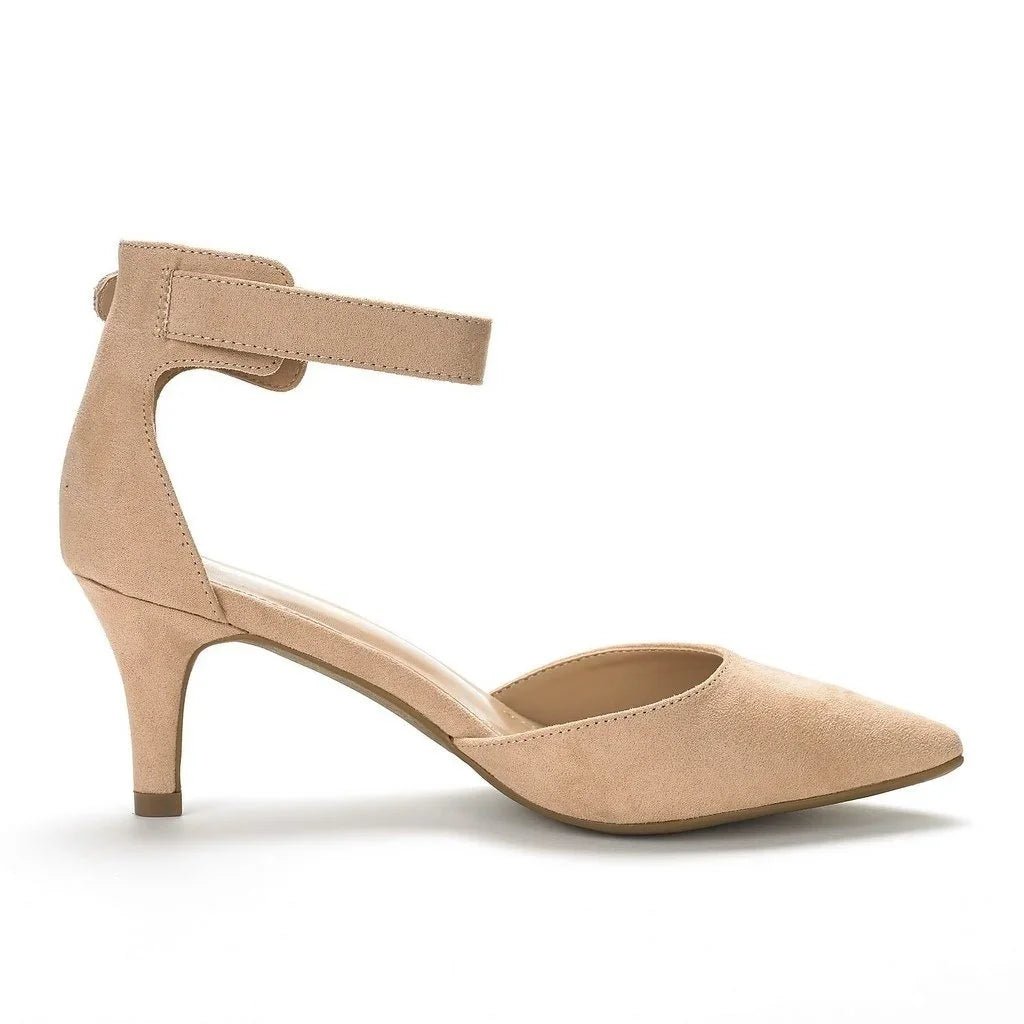 Suede Thick-Heel Open-Toe Bridal Ankle-Strap Sandals - Luzilly Bridal & Apparel