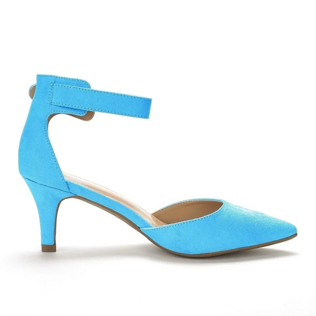 Suede Thick-Heel Open-Toe Bridal Ankle-Strap Sandals - Luzilly Bridal & Apparel
