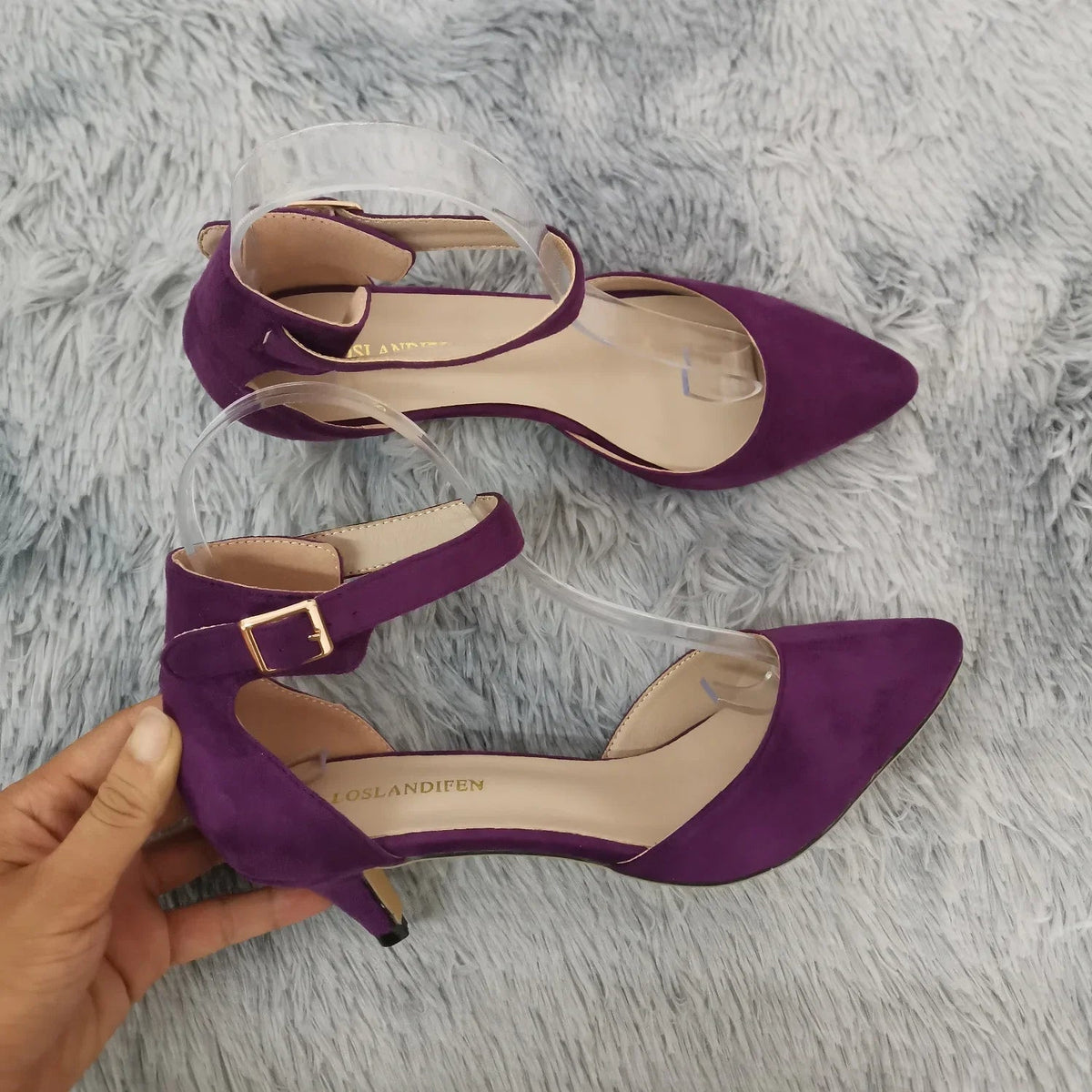 Suede Thick-Heel Open-Toe Bridal Ankle-Strap Sandals - Luzilly Bridal & Apparel