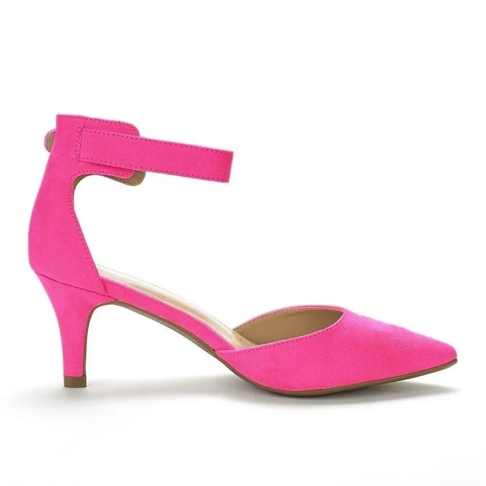 Suede Thick-Heel Open-Toe Bridal Ankle-Strap Sandals - Luzilly Bridal & Apparel