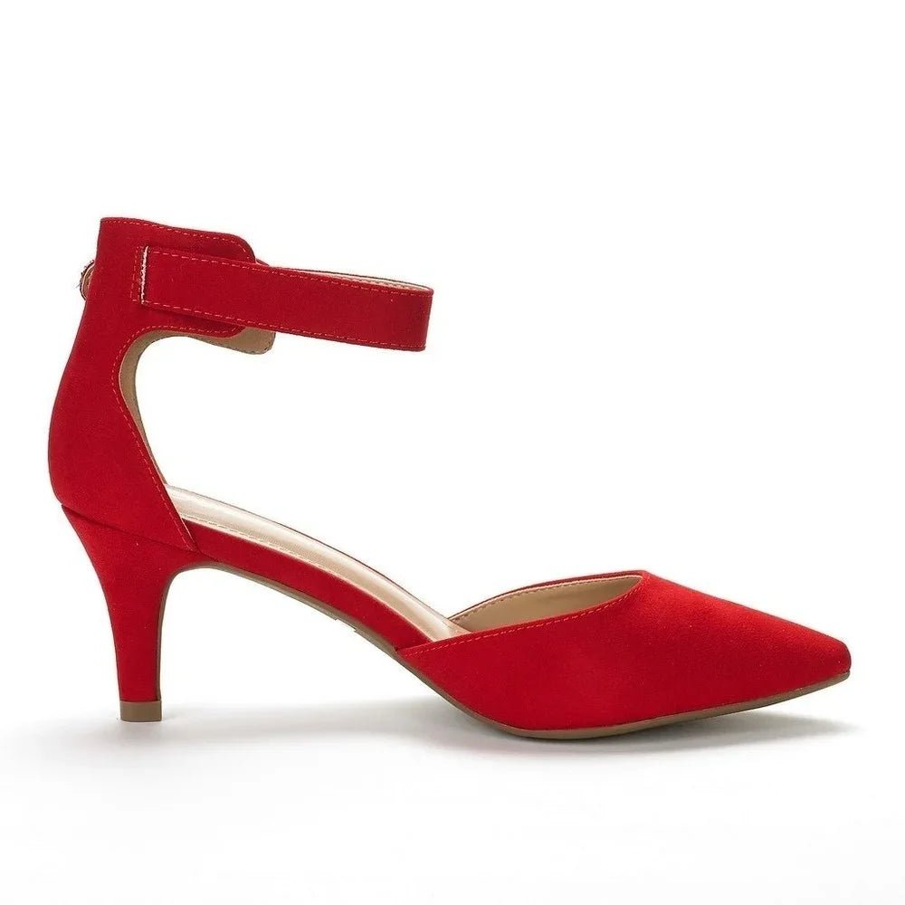 Suede Thick-Heel Open-Toe Bridal Ankle-Strap Sandals - Luzilly Bridal & Apparel