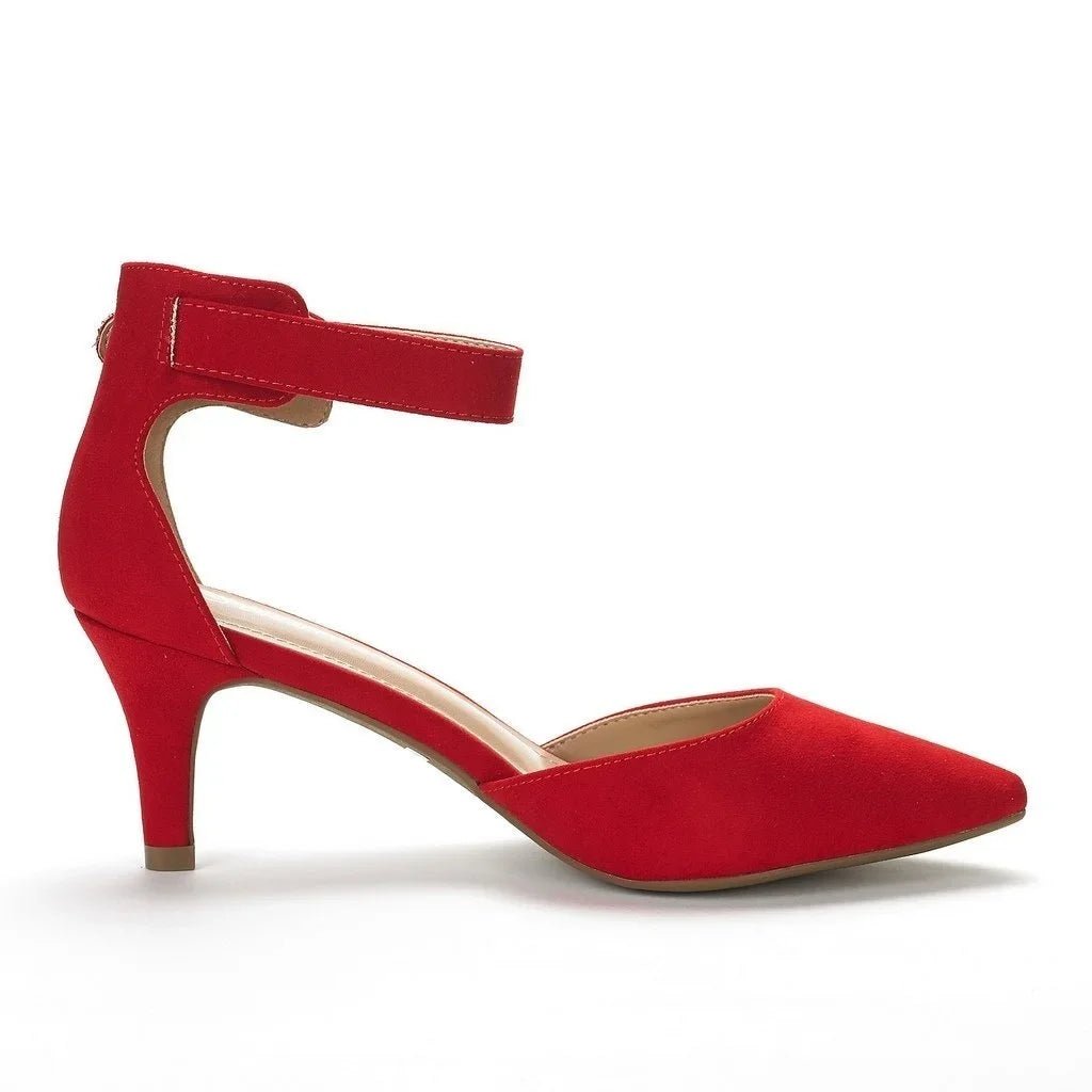 Suede Thick-Heel Open-Toe Bridal Ankle-Strap Sandals - Luzilly Bridal & Apparel