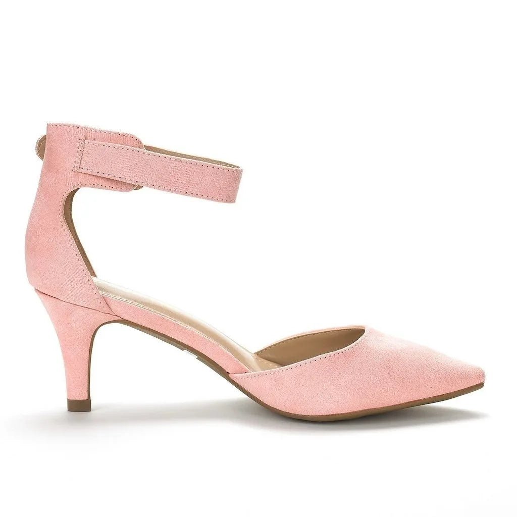 Suede Thick-Heel Open-Toe Bridal Ankle-Strap Sandals - Luzilly Bridal & Apparel