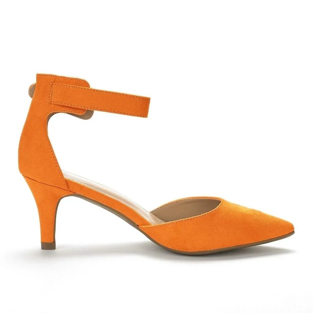 Suede Thick-Heel Open-Toe Bridal Ankle-Strap Sandals - Luzilly Bridal & Apparel