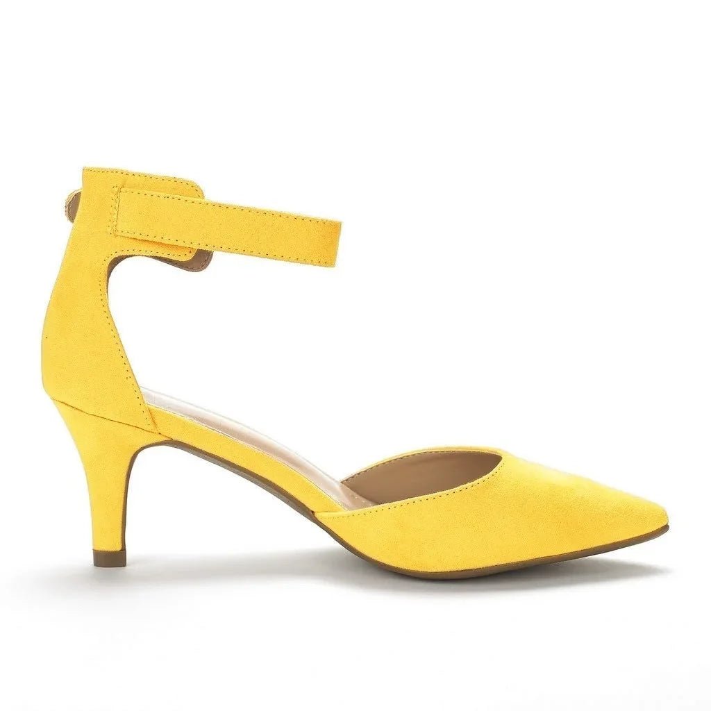 Suede Thick-Heel Open-Toe Bridal Ankle-Strap Sandals - Luzilly Bridal & Apparel