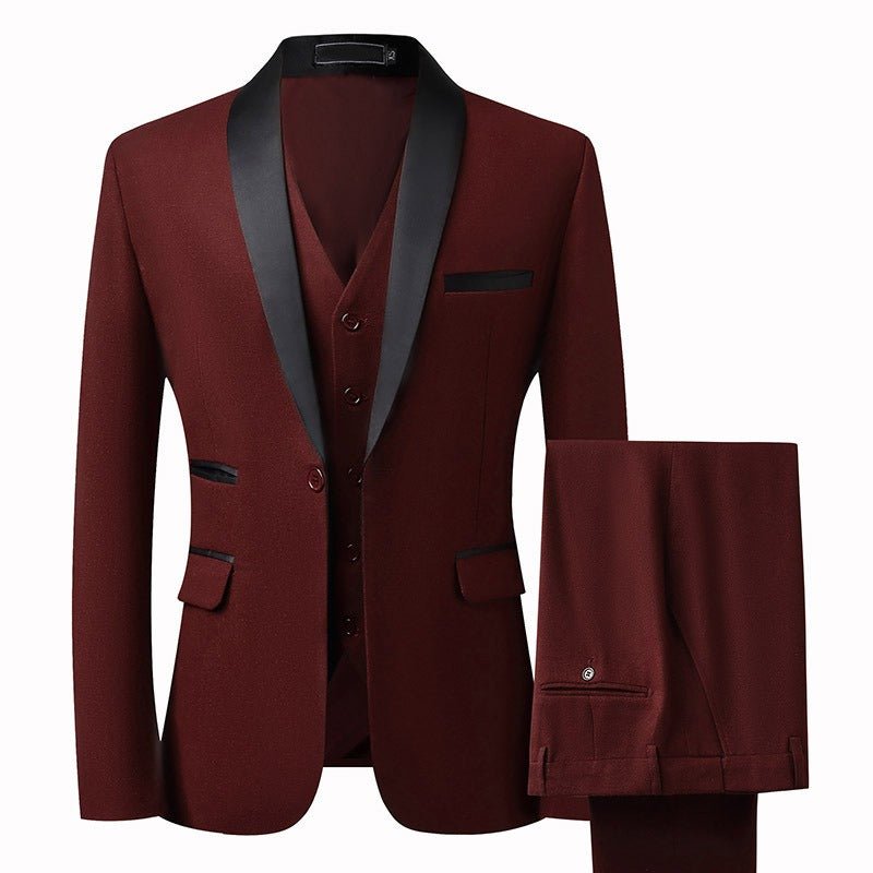 Suit Groom Suit Set Men's Three Piece Slim Fit Korean Version Wedding Dress Business Casual Handsome Suit - Luzilly Bridal & Apparel
