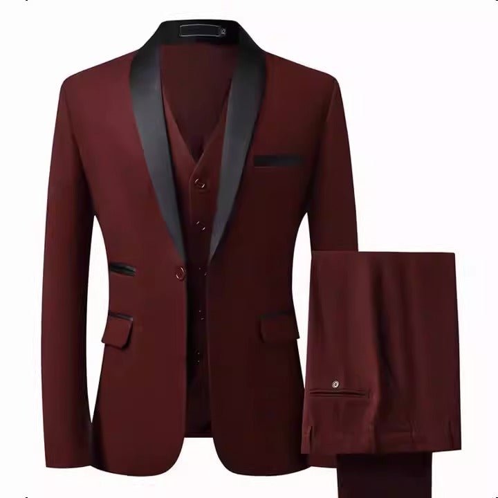 Suit Groom Suit Set Men's Three Piece Slim Fit Korean Version Wedding Dress Business Casual Handsome Suit - Luzilly Bridal & Apparel