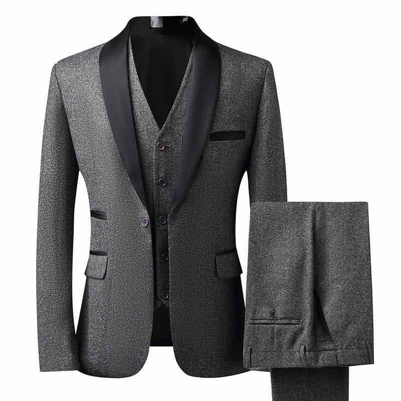 Suit Groom Suit Set Men's Three Piece Slim Fit Korean Version Wedding Dress Business Casual Handsome Suit - Luzilly Bridal & Apparel
