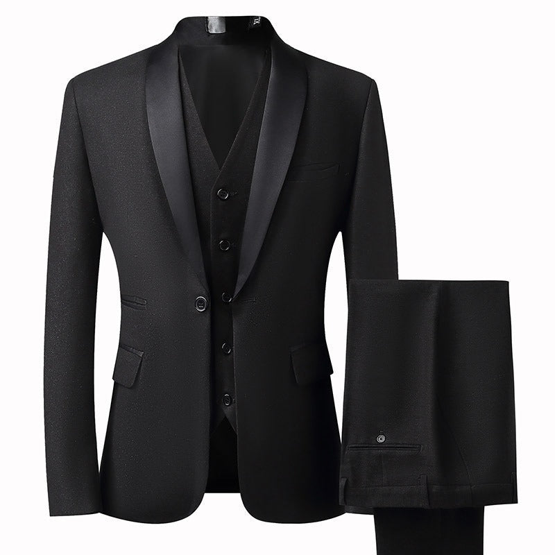 Suit Groom Suit Set Men's Three Piece Slim Fit Korean Version Wedding Dress Business Casual Handsome Suit - Luzilly Bridal & Apparel