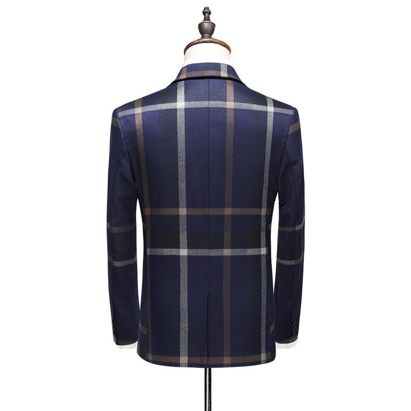 Suit Set Men's Casual Suit Three Piece Set Korean Fit Large Checked Groom Dress Set - Luzilly Bridal & Apparel